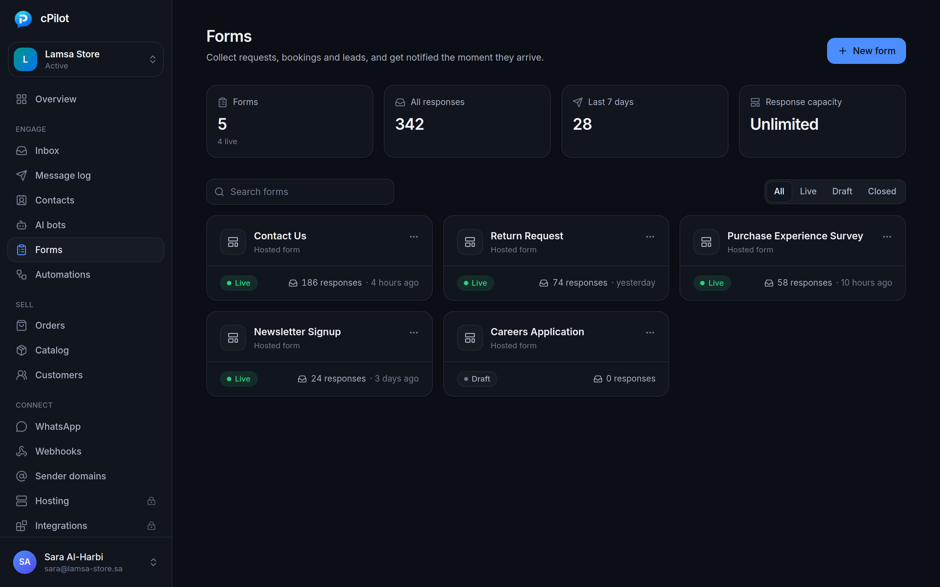 Hosted forms and their responses
