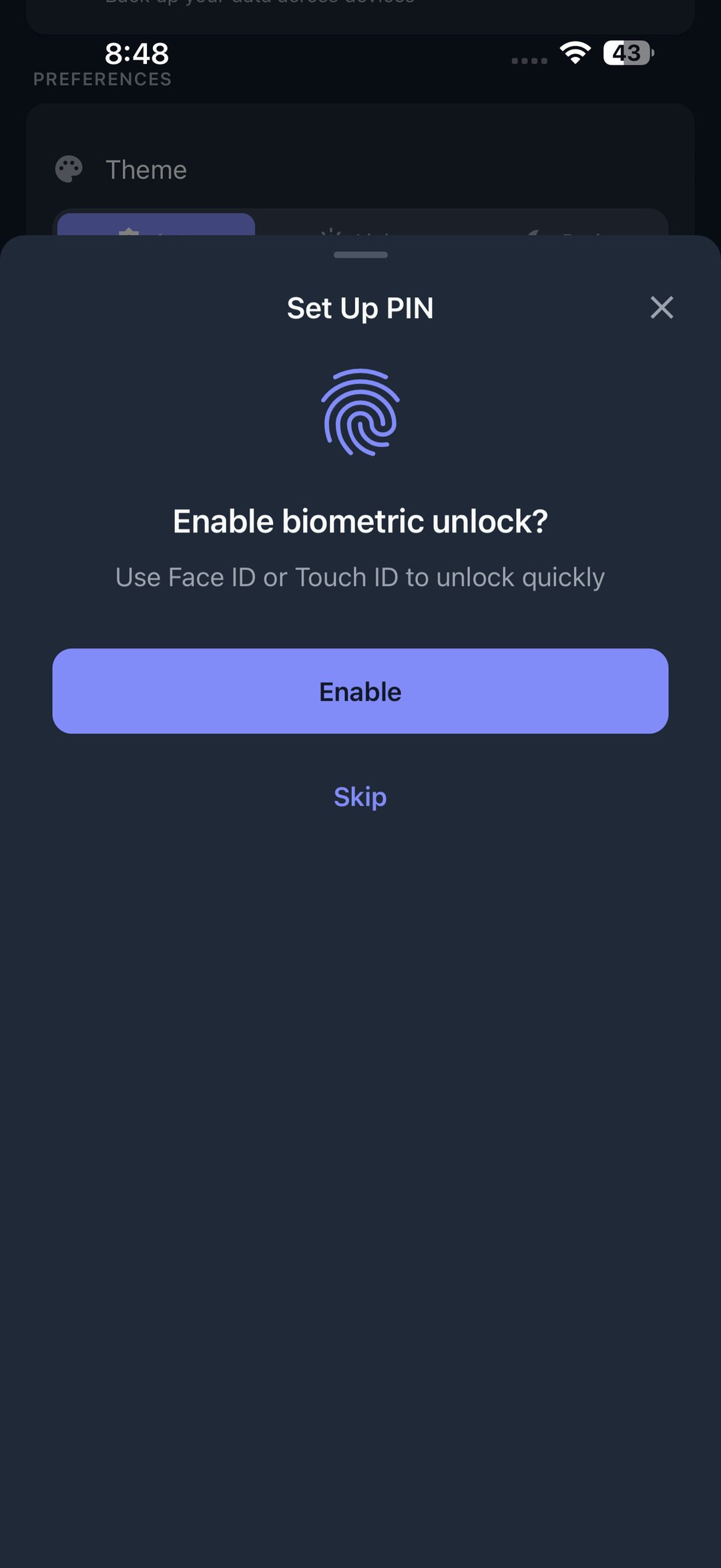 Face ID and PIN lock
